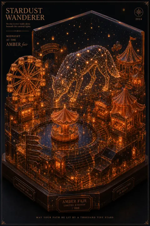 An intimate isometric miniature scene of a wolf formed entirely from glowing con - AI生成图片 1