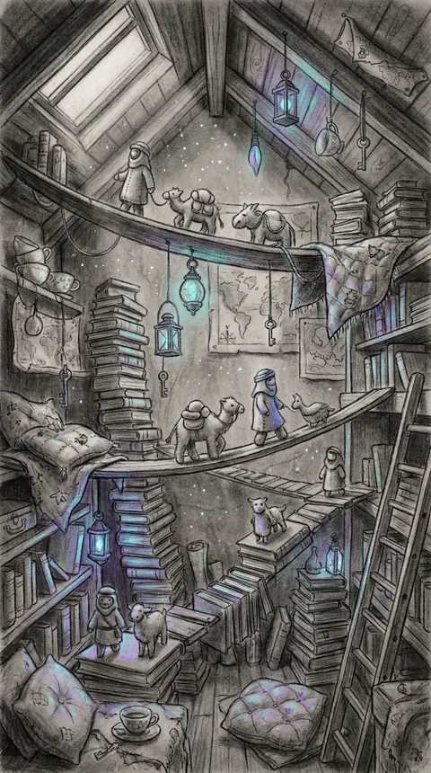ultra-detailed charcoal sketch of a dreamlike desert nomad caravan transformed i - AI生成图片 1