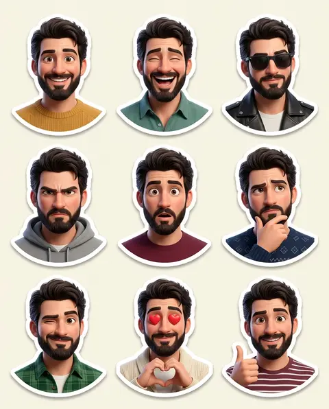 Create a premium Pixar-style 3D character sticker set that is clearly recognizab - AI生成图片 3