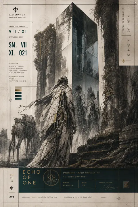 Collectible editorial art poster of a desert nomad caravan reimagined as a singl - AI生成图片 1