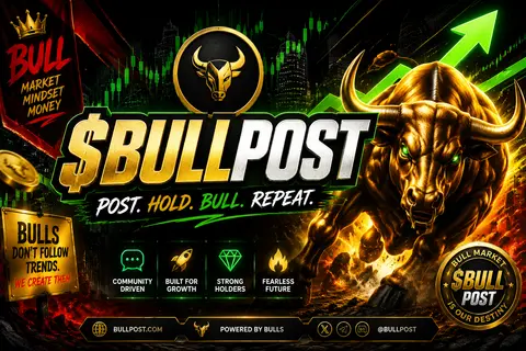 Premium crypto branding banner for fictional token `$BULLPOST`, bold bull-themed - AI生成图片 1