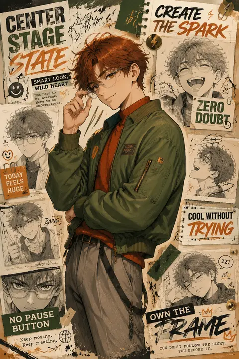 Hyper-detailed theatrical anime mixed-media poster, towering 9:16 layout, a self - AI生成图片 2