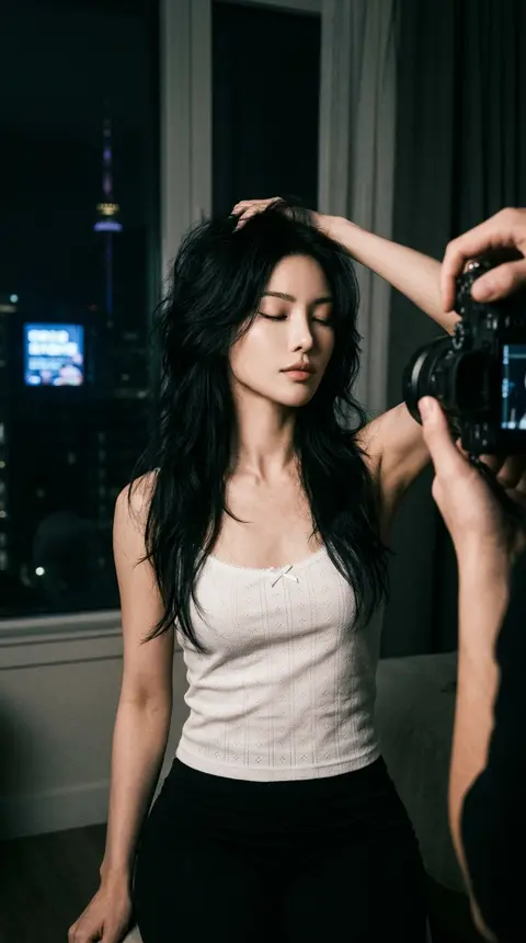 Behind-the-scenes indoor photography at night, cinematic high-contrast mood. The - AI生成图片 1