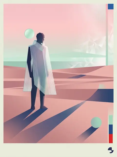 A weathered lighthouse keeper stands alone in a vast desert at dawn, rendered as - AI生成图片 1