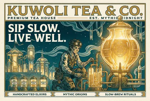 A monumental midnight carnival advertisement for the fictional brand "KUWOLI Tea - AI生成图片 1
