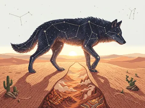 9:16 vertical poster, 16-bit pixel art, intimate and quiet mood. A colossal wolf - AI生成图片 2