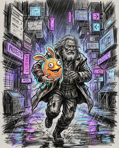 Chaotic, energetic charcoal-sketch key visual for a bizarre personal homepage: a - AI生成图片 2