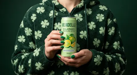 A photorealistic product shot of a person holding a slim, light green can of Ver - AI生成图片 2