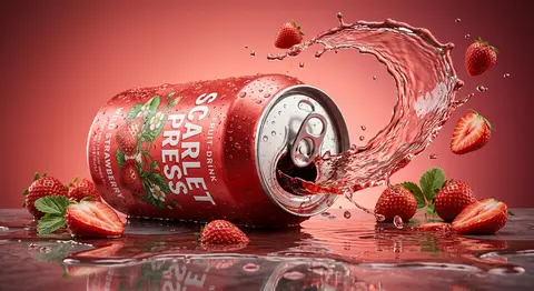 Ultra-realistic cinematic product photography of a vivid scarlet aluminum fruit- - AI生成图片 2