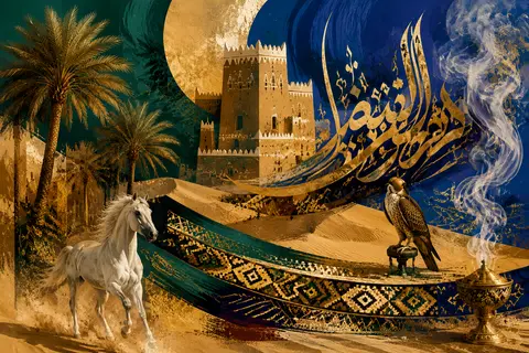 Saudi abstract illustration in a contemporary Arabian fine art style, an evocati - AI生成图片 2
