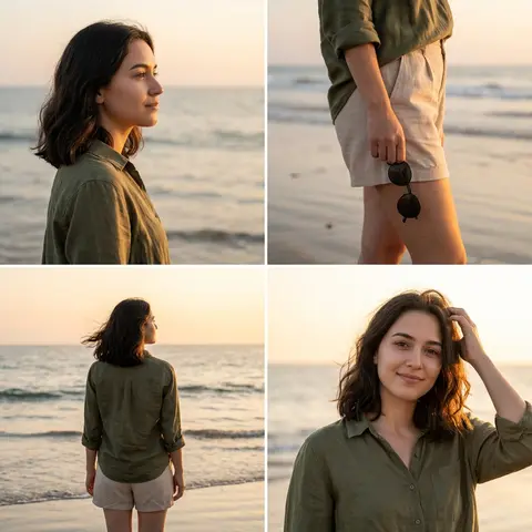 Ultra-realistic DSLR cinematic beach photoshoot collage featuring the SAME girl - AI生成图片 2