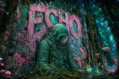 A melancholic, nostalgic graffiti street mural titled "ECHO" painted across a to - AI生成图片 2