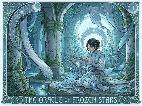 An art nouveau poster of a young tinkering inventor kneeling within ancient moss - AI生成图片 4
