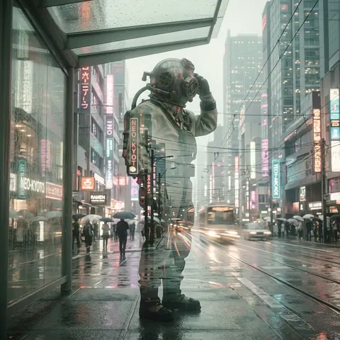 Double-exposure photograph of a deep-sea diver standing beneath a translucent sh - AI生成图片 1