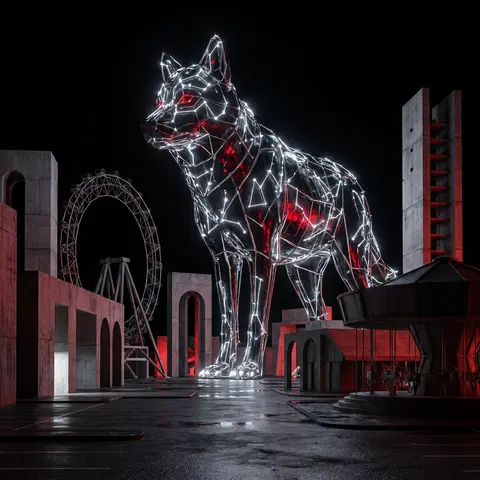 A colossal wolf forged from star-map constellations towers over a midnight carni - AI生成图片 2