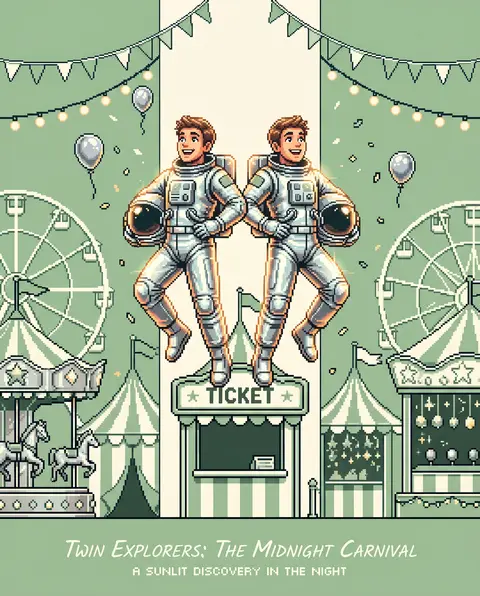 16-bit pixel art editorial poster, 3:4 aspect ratio — two jubilant twin astronau - AI生成图片 1