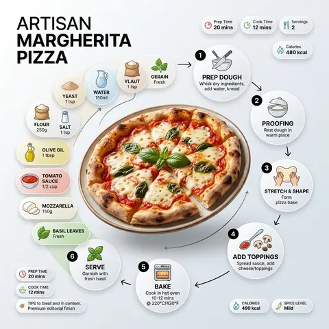 Ultra-clean modern recipe infographic for Pizza, featuring a beautifully finishe - AI生成图片 1