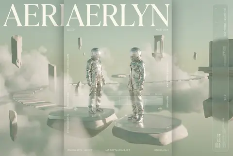 Vertical 2:3 cover composition, vaporwave editorial stillness, twin astronaut ex - AI生成图片 4