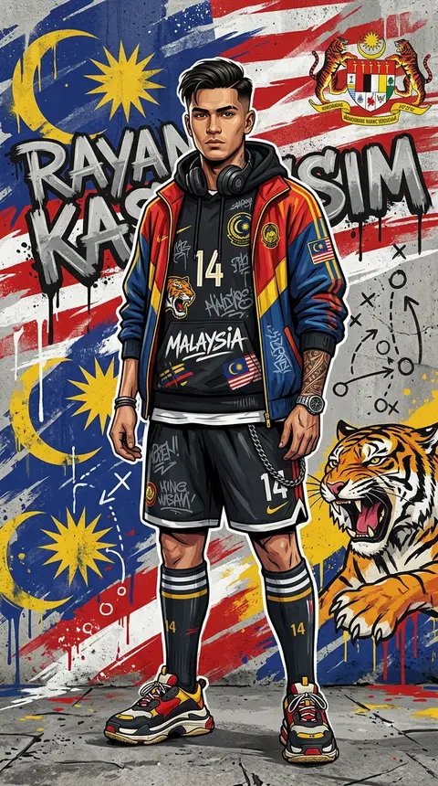 Rayan Kassim, an original Malaysian national-team-inspired football poster hero, - AI生成图片 1