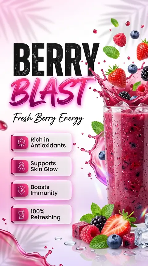Ultra-realistic premium mixed berry beverage advertisement poster, luxury summer - AI生成图片 3