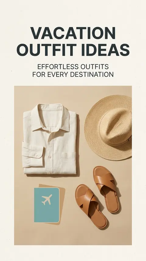 Create a minimalist e-book cover for `Vacation Outfit Ideas`, designed with cris - AI生成图片 1