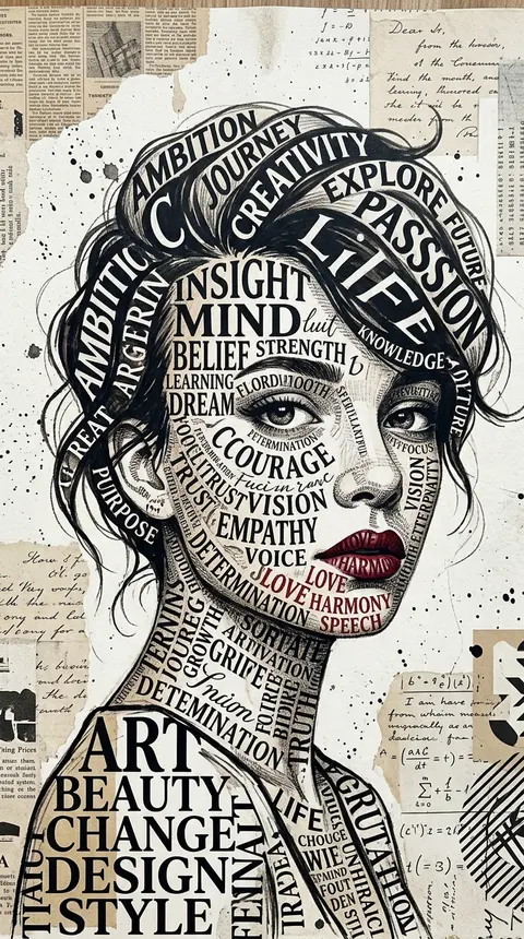 A striking typographic portrait of a young woman with a thoughtful three-quarter - AI生成图片 3