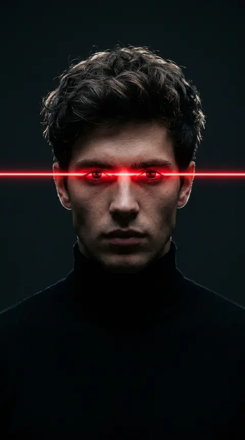 A striking futuristic editorial portrait of a young man framed head-on against a - AI生成图片 2