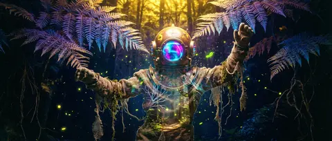 A jubilant deep-sea diver with an antique brass helmet transformed into a glowin - AI生成图片 4