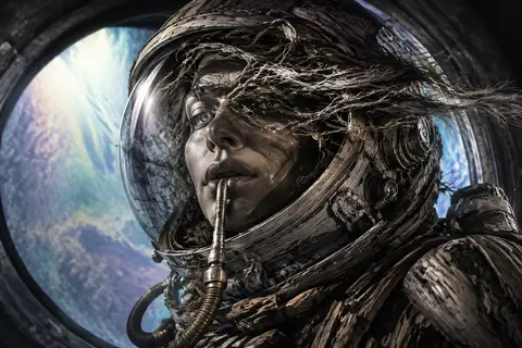 An epic, monumental surrealist photo collage of a deep-sea diver standing inside - AI生成图片 2