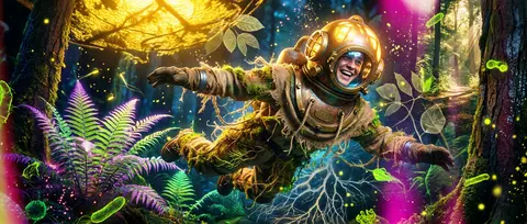 A jubilant deep-sea diver with an antique brass helmet transformed into a glowin - AI生成图片 3