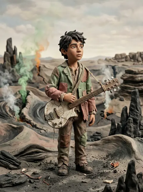 A wandering street musician with youthful American-Latino features, around 13, g - AI生成图片 3