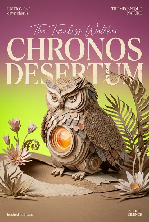 A vertically composed layered papercut diorama of a solitary clockwork owl resti - AI生成图片 3