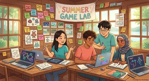 Warm, inspiring classroom-style digital illustration of a diverse summer game-de - AI生成图片 2