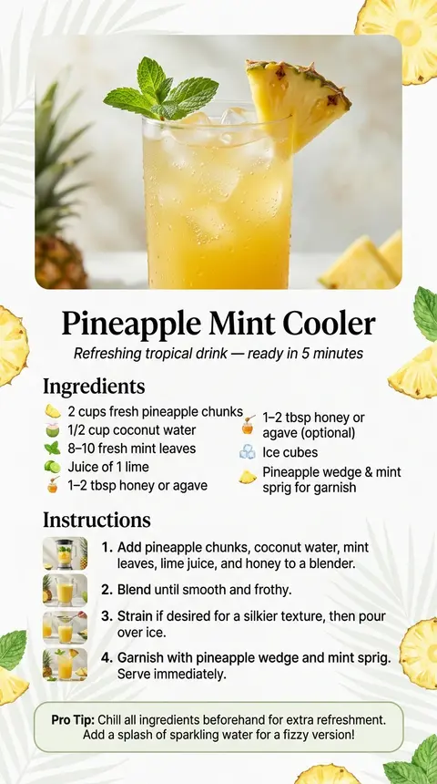 Create a stunning vertical recipe card for **“Pineapple Mint Cooler”**, designed - AI生成图片 3