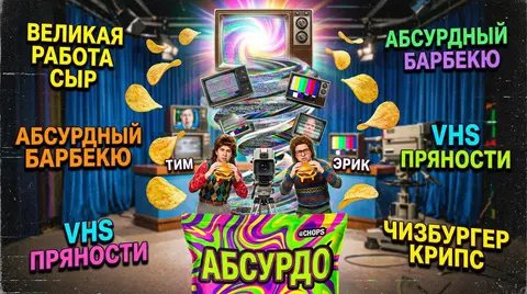 Ультра-детализированный постер чипсов «АБСУРДО» в кичевом стиле 90-х. Ярко-кисло - AI生成图片 1