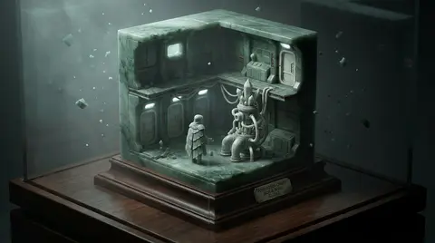 An eerie isometric miniature carved almost entirely from polished jade, depictin - AI生成图片 1