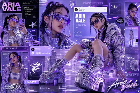 Create an ultra-realistic Gen-Z fashion collage centered on digital tastemaker A - AI生成图片 2