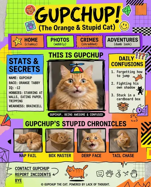a Goofy neo brutalist website for my cat gupchup He's orange and stupid - AI生成图片 2