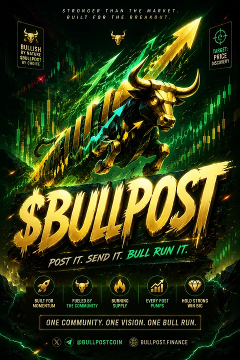 Ultra-wide social banner for **$BULLPOST** with the ticker set in oversized cust - AI生成图片 1