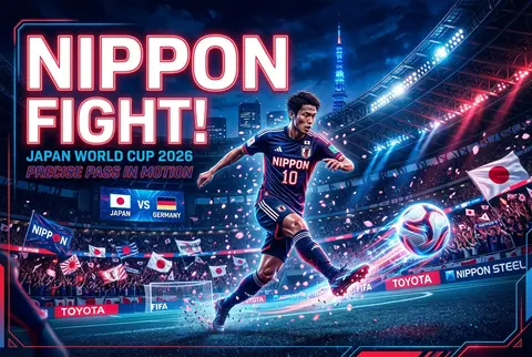 Futuristic fan poster, Japan World Cup 2026, midfielder performing precise pass - AI生成图片 2