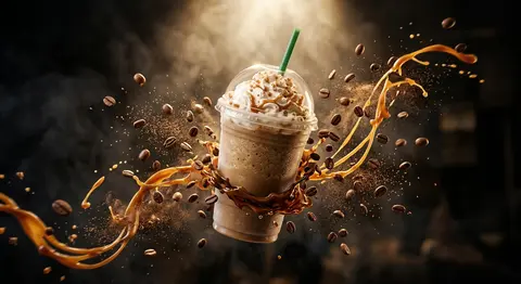 Ultra-realistic commercial product photography of a caramel frappuccino in a cle - AI生成图片 2