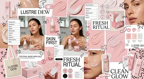 A bold, visually explosive editorial moodboard collage for `Lustre Dew`, a fresh - AI生成图片 3