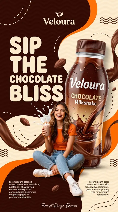 Create a premium Gen-Z commercial advertising poster for **Veloura Chocolate Mil - AI生成图片 1