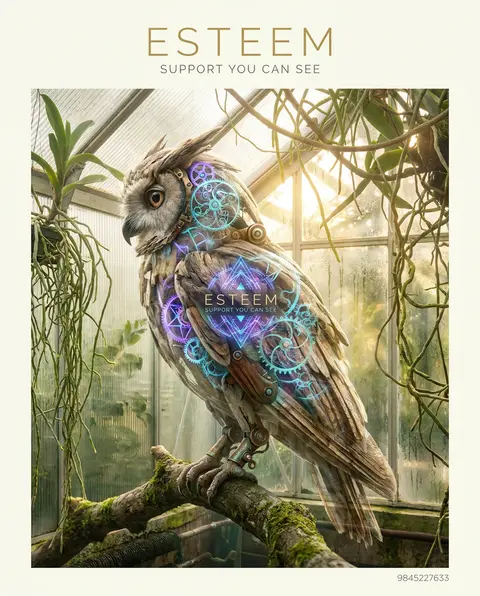 A side-profile, double-exposure fine art poster of a clockwork owl perched insid - AI生成图片 1