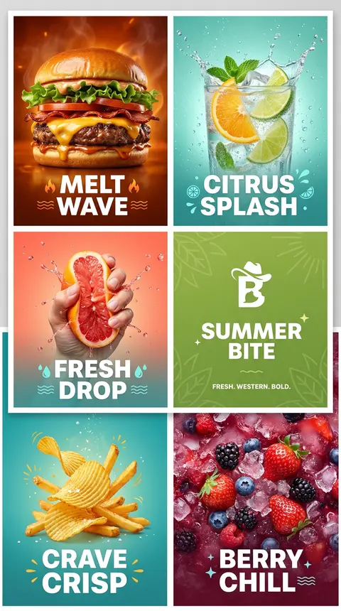 Ultra-premium 2x3 six-panel summer fast-food campaign poster for a fictional wes - AI生成图片 1