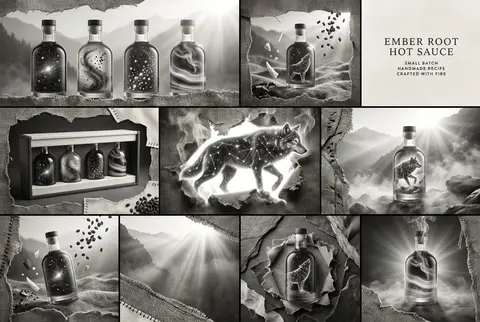 Surrealist photo-collage of a joyful collector-grade 8-fragment mosaic ad board, - AI生成图片 2