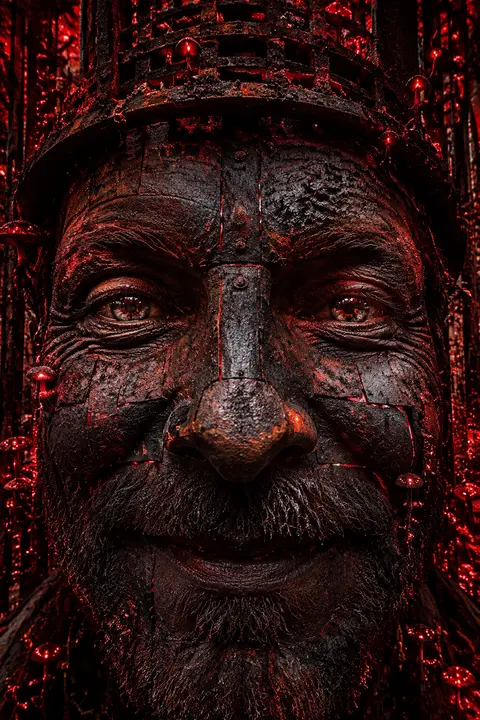 front-facing extreme close-up of a jubilant lighthouse keeper, face nearly consu - AI生成图片 2