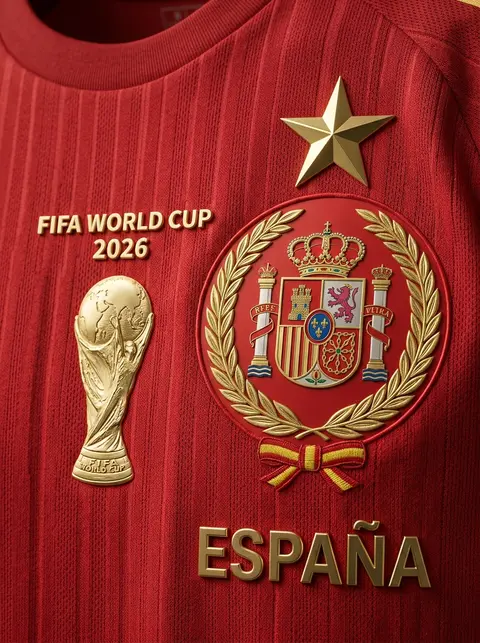 Vertical close-up shot, Spain football jersey with iconic red and yellow vertica - AI生成图片 1
