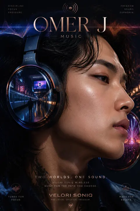 A high-end 9:16 vertical audio campaign poster featuring an androgynous East Asi - AI生成图片 2