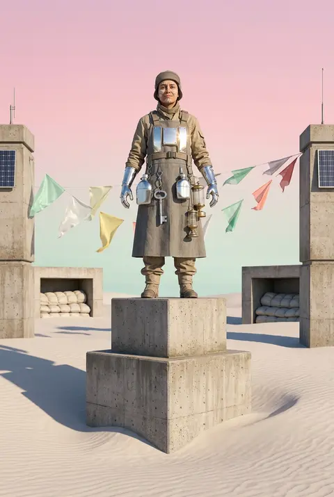 lighthouse keeper balancing atop a monumental concrete signal plinth in a dawn d - AI生成图片 2